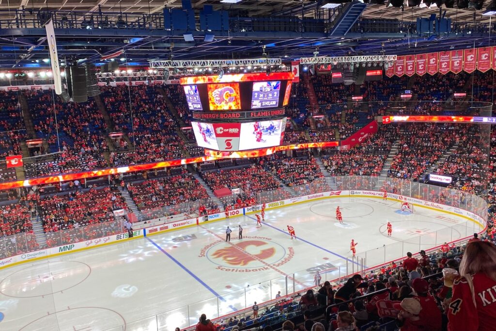 Calgary Flames playing at the Saddledome.